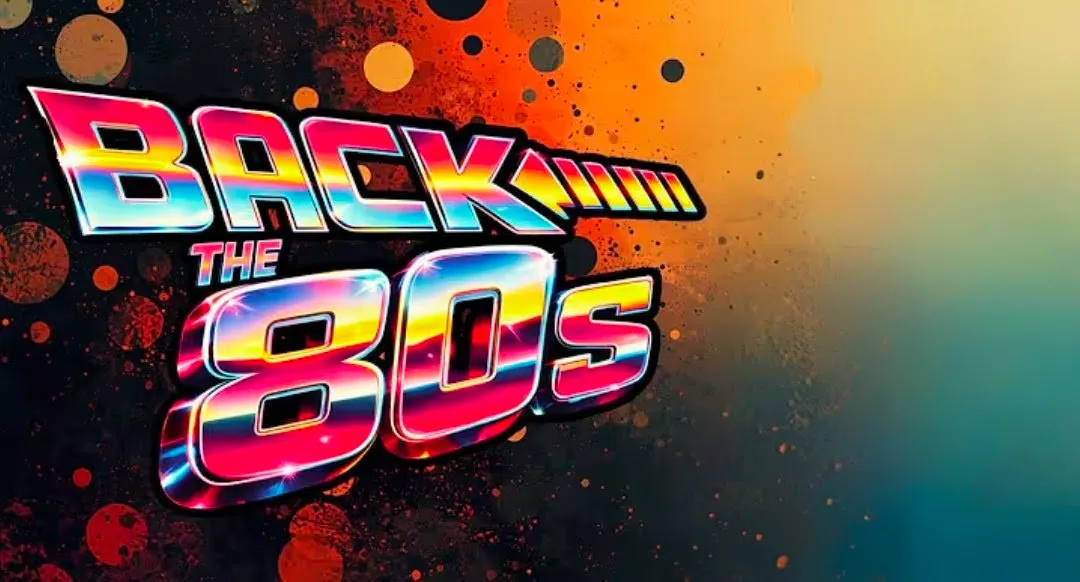 Back the 80s — chrome and neon retro lettering.